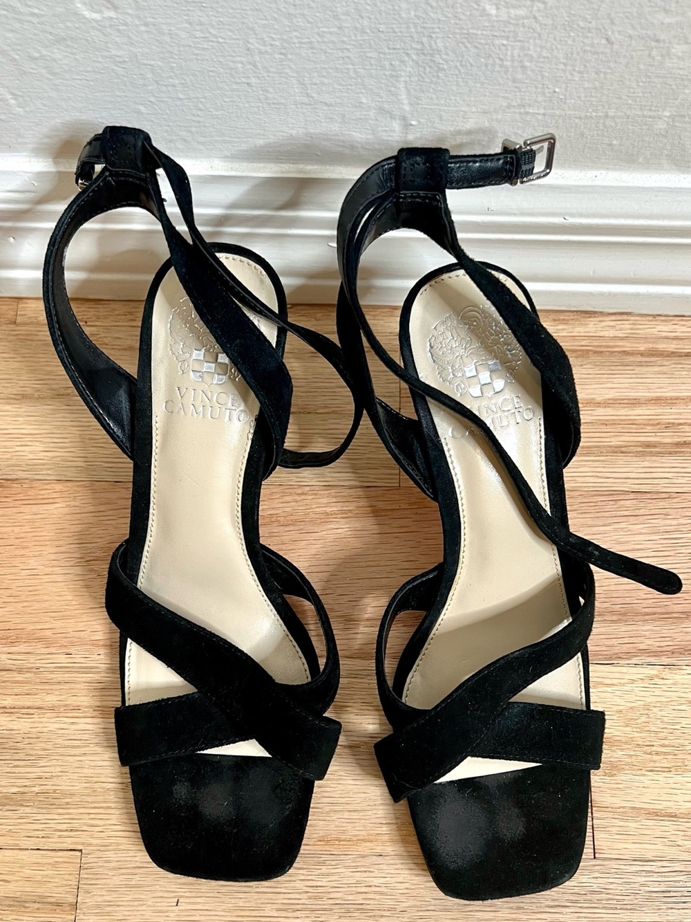 Vince Camuto Black Suede Strappy Lace-Up Heels